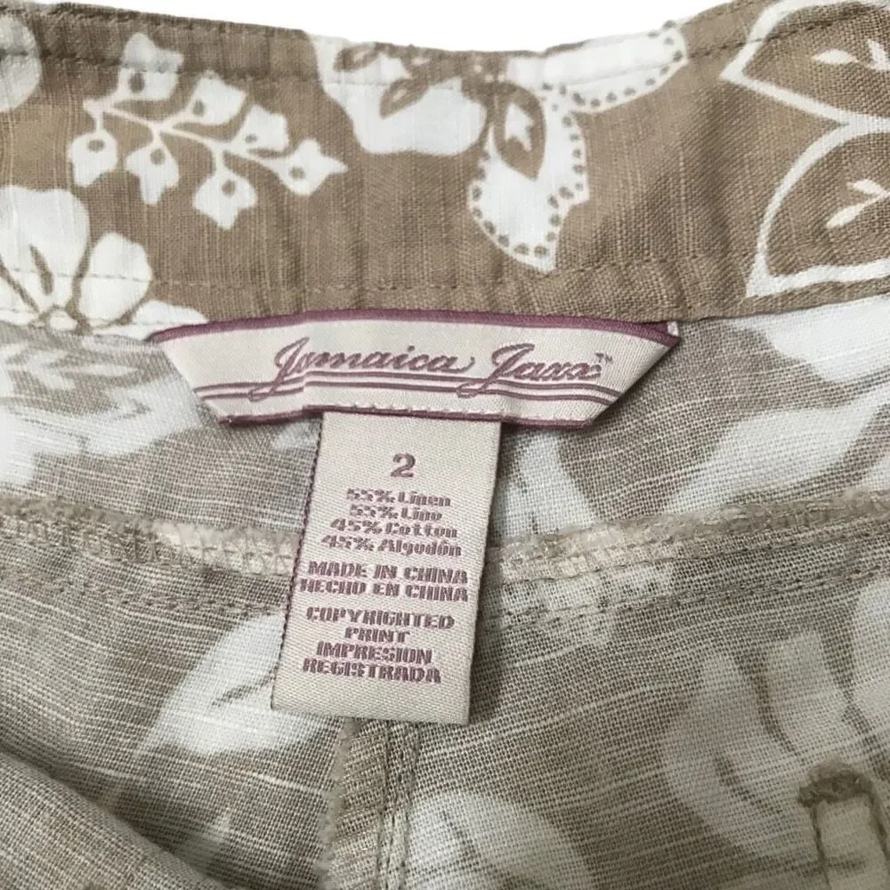 Jamaica Jazz floral Hawaiian linen blend‎ tan shorts women’s 2